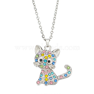 1Pc Alloy Colorful Rhinestone Kitten Cat Shape Pandant Necklaces, Stainless Steel Cable Chain Necklaces for Women, Platinum & Stainless Steel Color, 17.83 inch(45.3cm)(NJEW-LP0001-03)