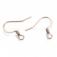 304 Stainless Steel French Earring Hooks, Flat Earring Hooks, Ear Wire, with Horizontal Loop, Cadmium Free & Nickel Free & Lead Free, Rose Gold, 17~19x18.5mm, Hole: 2mm, 21 Gauge, Pin: 0.7mm(STAS-S111-006RG-NR)