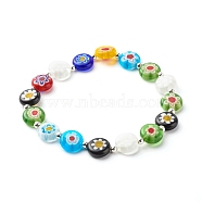 Handmade Millefiori Lampwork Beads Stretch Bracelet for Teen Girl Women Gift, Cute Flat Round Beads Bracelet, Colorful, Inner Diameter: 2-7/8 inch(7.2cm)(BJEW-JB06847-01)