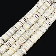 Natural Trochus Shell Beads Strands, Heishi Beads, Flat Round/Disc, 10x2mm, Hole: 1.2mm, about 224~228pcs/strand, 14.96 inch~15.35 inch(38~39cm)(SSHEL-N034-163B)
