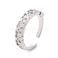 Clear Cubic Zirconia Heart Wrap Open Cuff Ring, Brass Jewelry for Women, Platinum, Inner Diameter: 17.6mm(RJEW-I094-16P)