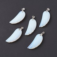 Opalite Pendants, with Platinum Plated Brass Loops, Wing, 36x15~16.6x6.5~7.7mm, Hole: 5x4mm(G-I314-01P-02)