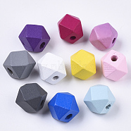 Spray Painted Natural Wooden Beads, Polygon, Mixed Color, 12x12x12mm, Hole: 3mm(WOOD-S055-18B-M)