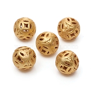 Brass Beads, Long-Lasting Plated, Round, Hollow, Matte Gold Color, 7.5~8mm, Hole: 1mm(KK-G390-09MG)