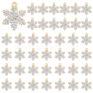 40Pcs Alloy Rhinestone Pendants, Snowflake Charms, Light Gold, 21.5x17x1.5mm, Hole: 1.6mm(ALRI-DC0001-06)