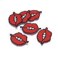 MIYUKI & TOHO Handmade Japanese Seed Beads Links, Loom Pattern, Lip, Red, 29~30x44~46x1.7mm, Hole: 1.8mm(SEED-A029-CH01)