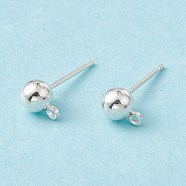 Brass Ball Post Ear Studs, with Loop & 304 Stainless Steel Pins, Silver, 15.2~15.7x5mm, Hole: 1mm, Pin: 0.7mm(EC254-S)