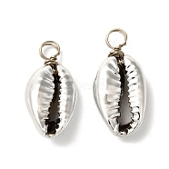 Electroplated Shell Beads Pendants, with Eco-Friendly Copper Wire, Platinum, 23~26x11~13x6~7.5mm, Hole: 3.5mm(PALLOY-JF01002-02)