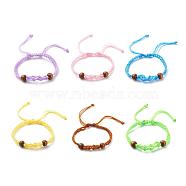 Adjustable Braided Nylon Cord Macrame Pouch Bracelet Making, Interchangeable Stone, with Wood Beads, Mixed Color, 1/4 inch(0.5cm), Inner Diameter: 1-7/8~3-3/8 inch(4.8~8.5cm), 6 colors, 1pc/color, 6pcs/set(AJEW-JB01133)