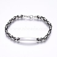 201 Stainless Steel ID Bracelets, Byzantine Chain, with Lobster Claw Clasps, Gunmetal & Stainless Steel Color, 8-1/4 inch(21cm), 4mm(BJEW-F331-07BP)