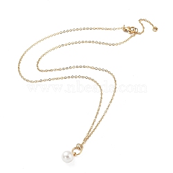 304 Stainless Steel with Plastic Bead Necklaces, Real 18K Gold Plated, 17.72 inch(45cm)(NJEW-Q335-02A-G)