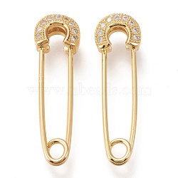Brass Micro Pave Clear Cubic Zirconia Safety Pins, Long-Lasting Plated, Golden, 33~35x8.5x4.5mm, Pin: 1mm(ZIRC-I044-18G)