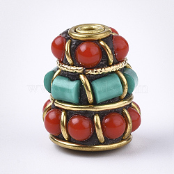 (Holiday Stock-Up Sale)Handmade Indonesia Beads, with Brass Findings, Cone, Golden, Red, 17x14.5mm, Hole: 2mm(IPDL-S053-111)