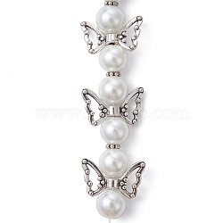 Angel Fairy Shape Glass Pearl Beads Strands, with Tibetan Style Alloy Wing Beads and Nylon Wire, WhiteSmoke, 20x18x8mm, Hole: 0.8mm, about 4pcs/strand, 3.27 inch(8.3cm)(AJEW-JB01180-03)
