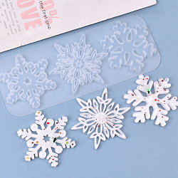 Winter Themed Snowflake Food Grade Fondant Silicone Molds, for DIY Cake Decoration, Chocolate, Candy, Resin Craft, White, 230x88x7mm, Inner Diameter: 17~88x59~80mm(WINT-PW0001-075)