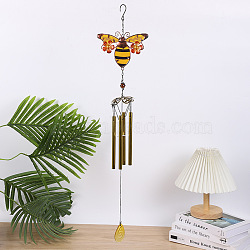 Wind Chimes, Glass & Iron Art Pendant Decorations, Bees Pattern, 800x170mm(PW23040441594)
