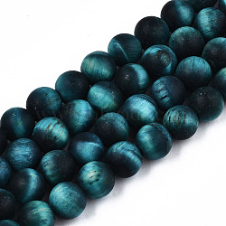 Natural Tiger Eye Beads Strands, Frosted, Dyed & Heated, Round, Cadet Blue, 8mm, Hole: 1mm, about 48pcs/strand, 15.55 inch(39.5cm)(X-G-S373-001F-8mm)