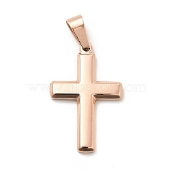 Ion Plating(IP) 304 Stainless Steel Pendants, Cross Charms, Rose Gold, 34.5x22.3x3mm, Hole: 10x5.5mm(STAS-K244-03RG)