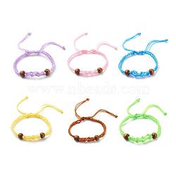 Adjustable Braided Nylon Cord Macrame Pouch Bracelet Making, Interchangeable Stone, with Wood Beads, Mixed Color, 1/4 inch(0.5cm), Inner Diameter: 1-7/8~3-3/8 inch(4.8~8.5cm), 6 colors, 1pc/color, 6pcs/set(AJEW-JB01133)