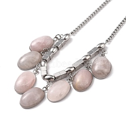 Rose Quartz Pendant Necklaces, with 304 Stainless Steel Box Chain and 201 Stainless Steel Lobster Claw Clasps, 43cm(NJEW-E154-01P-01)