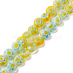 Handmade Millefiori Lampwork Beads Strands, Flat Round, Gold, 6x3mm, Hole: 0.7mm, about 66pcs/strand, 14.65''(37.2cm)(LAMP-G164-11K)