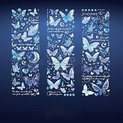 3 Sheets Hot Stamping PVC Waterproof Decorative Stickers, Self-adhesive Butterfly Decals, for DIY Scrapbooking, Royal Blue, 180x60mm(PW-WG37831-01)