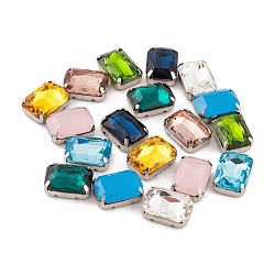 Sew on Rhinestone, K9 Glass Rhinestone, Platinum Tone Brass Prong Settings, Garments Accessories, Faceted, Rectangle, Mixed Color, 18x13x7mm, Hole: 1.2mm(RGLA-Q013-03D-01)