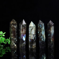 Point Tower Natural Labradorite Healing Stone Wands, for Reiki Chakra Meditation Therapy Decos, Hexagonal Prisms, 70~80mm(PW-WG88898-02)