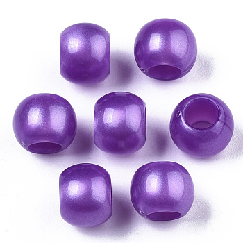 Acrylic European Beads, Pearlized, Large Hole Beads, Rondelle, Purple, 12x9mm, Hole: 6mm, about 820pcs/500g