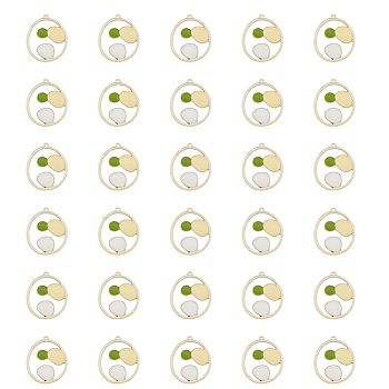 Alloy Enamel Pendants, Flat Round with Spot Pattern, Light Gold, 28x24x2mm, Hole: 1.2mm, 30pcs/box