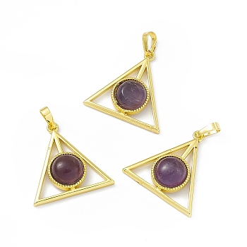 Natural Amethyst Pendants, Triangle Charms, with Golden Tone Rack Plating Brass Findings, Cadmium Free & Lead Free, 26.5x27x7~7.5mm, Hole: 7x4mm