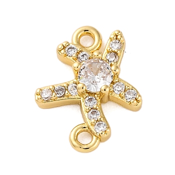 Brass Clear Cubic Zirconia Connector Charms/Links, Real 14K Gold Plated, Starfish, 12x9x3mm, Hole: 1.2mm