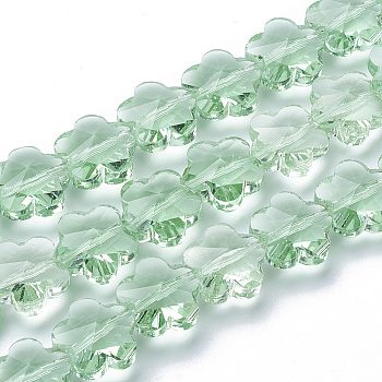 Transparent Glass Beads, Faceted, Plum Blossom, Pale Green, 10x10x7mm, Hole: 1mm