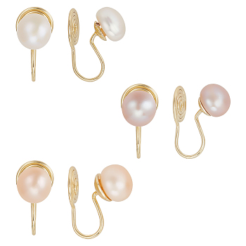 3 Pairs 3 Colors ABS Imitation Pearl Cuff Earrings, Golden Alloy Wire Wrap Non Piercing Earrings, Mixed Color, 17x9x12.5~14.5mm, 1 Pair/color