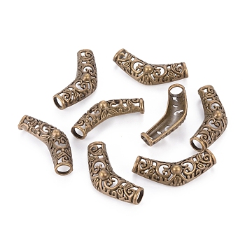 Tibetan Style Alloy Hollow Curved Tube Beads, Curved Tube Noodle Beads, Nickel Free, Antique Bronze, 44x13x8mm, Hole: 7mm