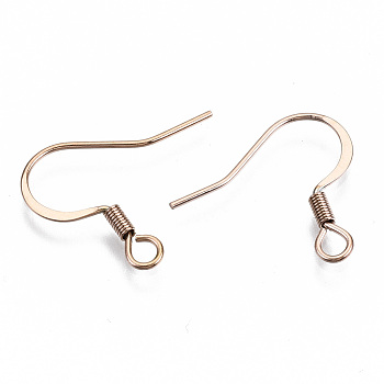 304 Stainless Steel French Earring Hooks, Flat Earring Hooks, Ear Wire, with Horizontal Loop, Cadmium Free & Nickel Free & Lead Free, Rose Gold, 17~19x18.5mm, Hole: 2mm, 21 Gauge, Pin: 0.7mm