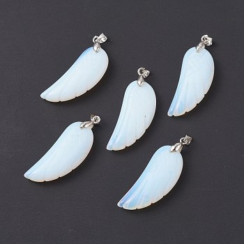 Opalite Pendants, with Platinum Plated Brass Loops, Wing, 36x15~16.6x6.5~7.7mm, Hole: 5x4mm