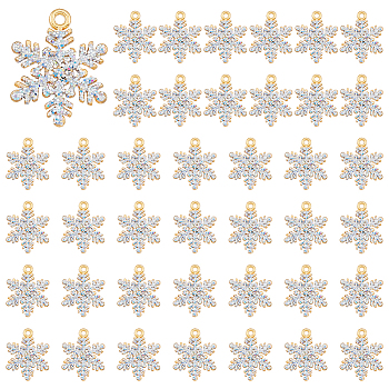 40Pcs Alloy Rhinestone Pendants, Snowflake Charms, Light Gold, 21.5x17x1.5mm, Hole: 1.6mm