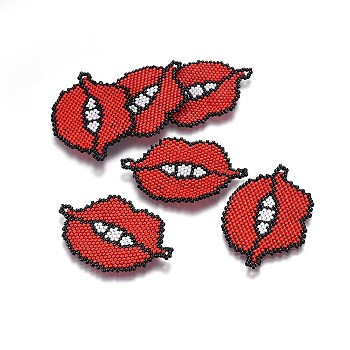 MIYUKI & TOHO Handmade Japanese Seed Beads Links, Loom Pattern, Lip, Red, 29~30x44~46x1.7mm, Hole: 1.8mm
