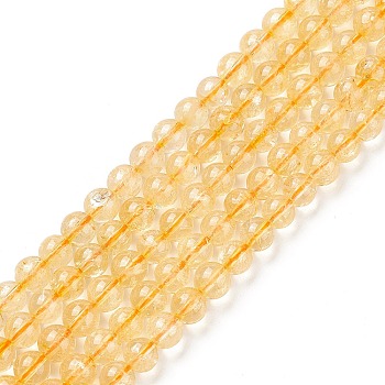 Natural Citrine Beads Strands, Round, Dyed & Heated, 6mm, Hole: 1mm, about 60~63pcs/strand, 15.5~15.7 inch(38~40cm)