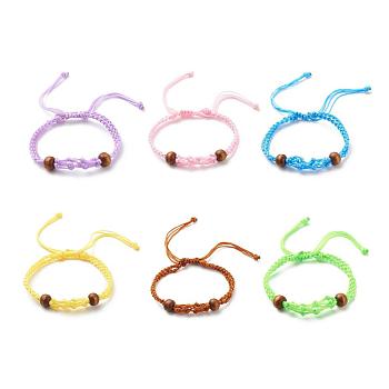 Adjustable Braided Nylon Cord Macrame Pouch Bracelet Making, Interchangeable Stone, with Wood Beads, Mixed Color, 1/4 inch(0.5cm), Inner Diameter: 1-7/8~3-3/8 inch(4.8~8.5cm), 6 colors, 1pc/color, 6pcs/set