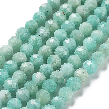 Natural Amazonite Beads Strands, Faceted, Round, 5.5~6mm, Hole: 1mm, about 70~74pcs/strand, 14.57~15.35 inch(37~39cm)
