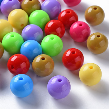 Opaque Acrylic Beads, Round, Mixed Color, 16x15mm, Hole: 2.8mm, about 220pcs/500g
