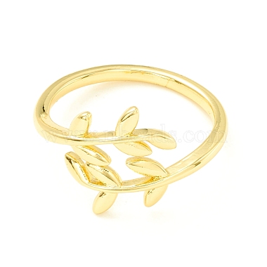 Brass Leaf Wrapped Open Cuff Ring for Women(RJEW-P027-03G)-2