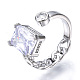 Clear Cubic Zirconia Rectangle Open Cuff Ring(RJEW-N039-02P)-1