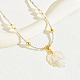 Natural Shell Maple Leaf Pendant Necklace with Glass Beaded Chains(WZ3192)-1