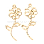 Alloy Pendants, Flower Charms, Rack Plating, Long-Lasting Plated, Lead Free & Cadmium Free, Cut-Out, Golden, 45x19x2mm, Hole: 1.8mm(AL-CBAB7DD-11G)