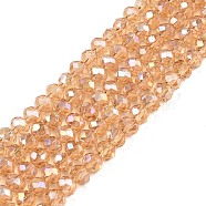 Electroplate Glass Beads Strands, AB Color Plated, Faceted, Rondelle, Goldenrod, 3.5~3.8x3mm, Hole: 0.4mm, about 113~115pcs/strand, 12.80~12.99 inch(32.5~33cm)(EGLA-A044-T3mm-B23)