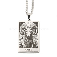 Non-Tarnish 304 Stainless Steel Tarot Pendant Necklaces, Cable Chain Necklaces, Aries, 23.23~24.21 inch(59~61.5cm)(NJEW-A026-01P-01)