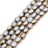 Electroplate Glass Beads Strands, Opaque Solid Color, Golden Color Plated, Oval, White, 6~7x4.5x3.5mm, Hole: 1mm, about 50pcs/strand, 13.19''~13.39''(33.5~34cm)(EGLA-P051-01A-G01)